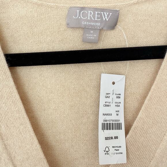 J.Crew 100% Cashmere Cardigan Sweater Beige Front Pockets Medium NWT - Picture 4 of 7
